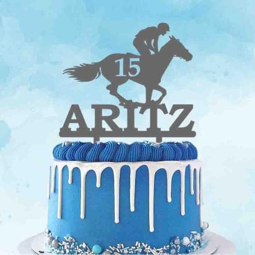 Personalized Birthday Cake Topper Custom Name Age Man Riding Horse Silhouettes For Birthday Party Cake Decoration Topper