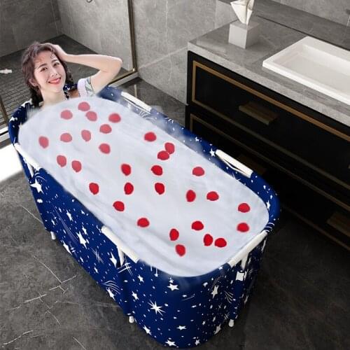 1.2m Portable Foldable Bathtub Household Large Full Body Bath Tub Baby Tub Blue Starry Sky Folding Massage Bath Barrel for Adult