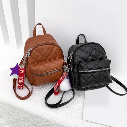 Mini Black Backpack Women Stone Leather Backpacks For Girls Small Ladies Casual Daypack With Hairball Sac A Dos Rucksack 2020