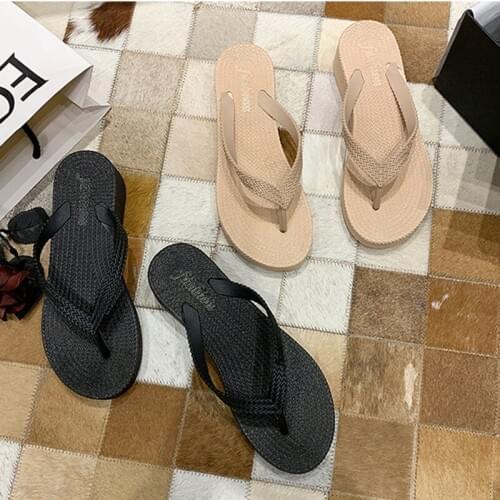 2021 New Summer Slippers Wear High-heeled Flip Flops Fashion Seaside Beach Slippers Ladies Thick-soled Flip-flop Sandals