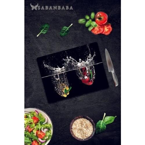 Glass Cutting Board Pepper and Water Patterned Glass Cutting Board Glass Cutting Table 30 cm x 40 cm Heat Resistant glass Cutting Board