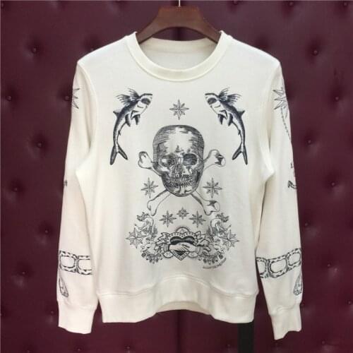 New Men High luxury Embroidery Skull Hoodies Hoody hooded Sweatshirts velvet Cotton Drake Thick Fleece Street Hip hop D270