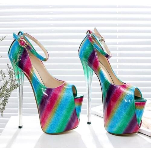 Women Pumps Heeled Shoes Patent Leather Buckle Strap 19CM Thin High Heels Peep Toe Dress Sexy Party Wedding shoes for women 2020