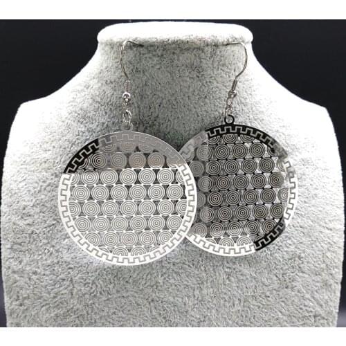 Vintage Round Stainless Steel Earrings Women Silver Color Drops Earings Fashion Ethnic Jewelry pendientes etnicos E1649S04