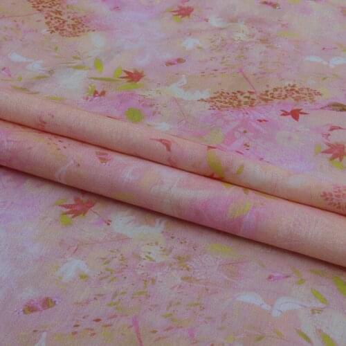 High quality natural pure ramie fabric Autumn maple yellow leaf printing patchwork High end designer robe shirt dress sewing