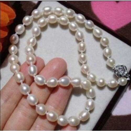 6-7MM WHITE Cultured FRESHWATER RICE PEARL NECKLACE 18"