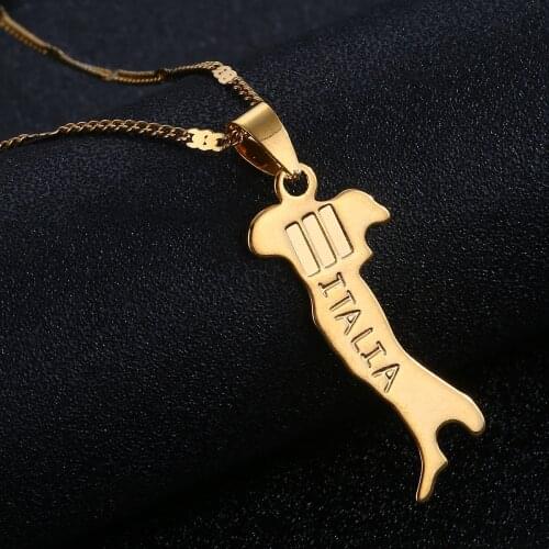 Italy Map Pendant Necklace Women Girl Gold Color Italian Map Chain Italy
