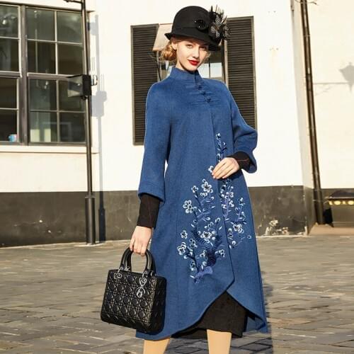 Wool Coat Women Double Side Jacket Real Mink Fur Collar Spring Autumn Windbreaker Women Abrigos Mujer Invierno 2020 82520 YY1158