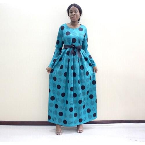 African Vintage Dress Fashion Dot Print Round-Neck Sashes Long Sleeve Autumn Womens Dress