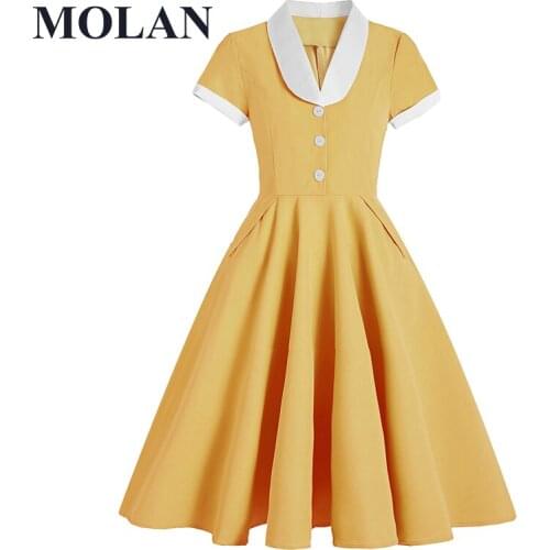 Woman Vintage Court Long Dress Hepburn Style Fresh Sweet Big Pocket Solid Short Sleeve Pleated Fenale Retro Dress
