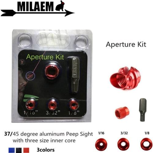 1Set Archery Compound Bow Peep Sight 45/37 Degree Aluminum Housing 1/16 3/32 1/8 Inner Core Aperture Kit Shooting Accessories