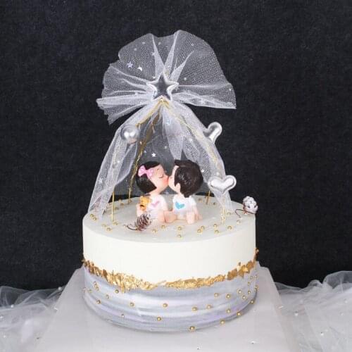 1PC Star Yarn Hair Ball Tent Baking Ornaments DIY Topper Set Supplies Birthday Wedding Party Cake Decoration