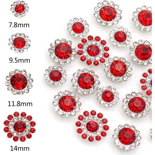 20Pcs Round Flower Rhinestones Red Crystal Gold Sliver Bottom For Clothes Sewing Scrapbooking Craft Beads 7.8MM 9.5MM 11.8MM14MM