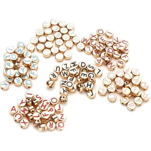 26 English Alphabet Alloy Letter Beaded Double Face Enamel Beads Spacer Beads for Handmade Necklace Bracelet DIY Jewelry Making
