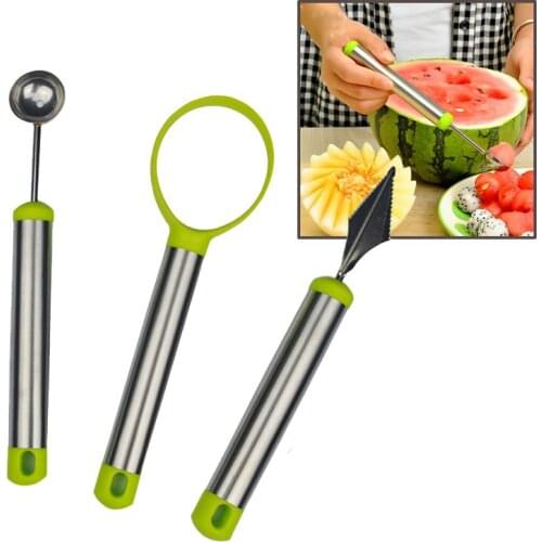3Pcs/set Vegetable and Fruit Carving Tools Stainless Steel Melon Baller Fruit Carving Knife Double Side Melon Scoop Kitchen Tool
