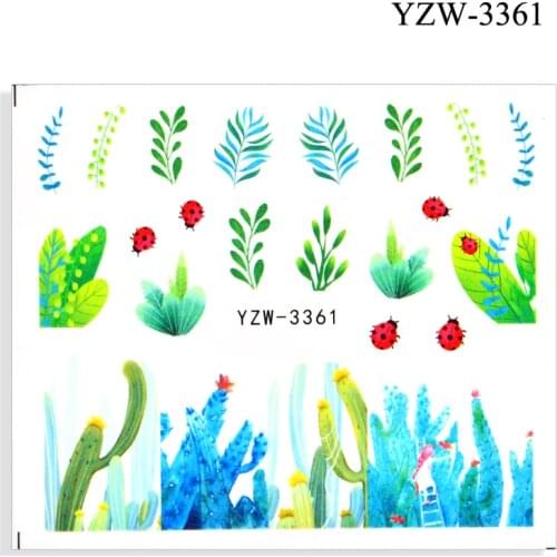 4PCS/LOT Spring Simple Green Theme Water Decal Sticker Flower Cactus Ladybug DIY Slider For Manicuring Nail Art Watermarks