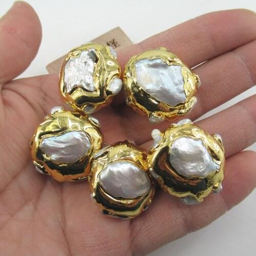 5 PCS Freshwater Cultured White Coin Pearl Beads For Necklace Pendant Metal Bezel Connector DIY 4 orders