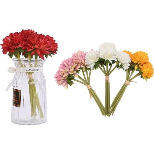 6pcs/bouquet Silk Chrysanthemum Artificial Flowers for Wedding Bridal Bouquet DIY Home Table Flower Decoration Supplies