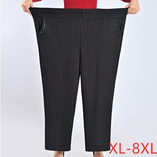 Spring Autumn Middle-aged Women Trousers New Stretch High Waist Pants Plus Size 8XL Winter Warm Casual Female Straight Pants J64