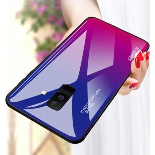 For Samsung Galaxy A6 A8 2018 Case Hard Tempered Glass Fashion Gradient Protective Back Cover case For samsung a6 a8 plus 2018