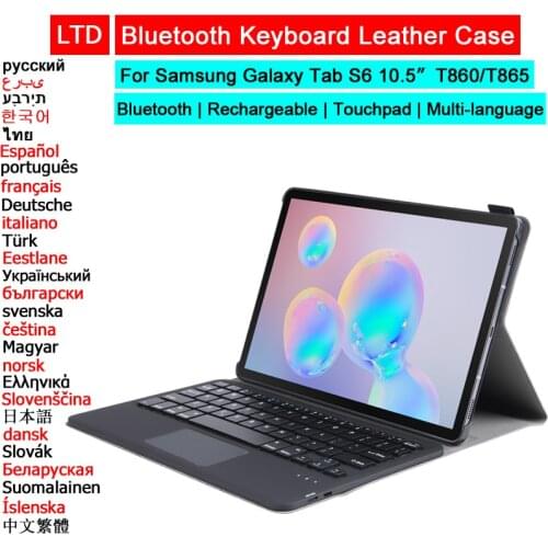 Bluetooth Keyboard Leather Case For Samsung Galaxy Tab S6 10.5 inch Touchpad Russian Arabic Hebrew Thai Korean Spanish Keyboard
