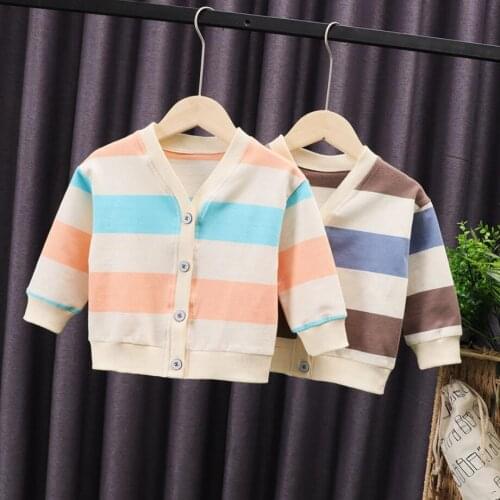 Spring Autumn Childrens Clothing Fashion Boys Girls Cotton Long-sleeved Stripe Cardigan Top For 1-4 Years Baby Kids