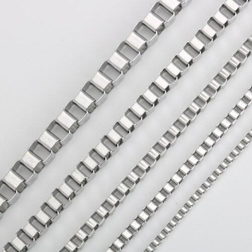 2 Meters/lot 316L Stainless Steel Never Fade 2 4mm Box Link Bulk Chain Fit DIY Women Men Necklace Chain Jewelry Making Findings