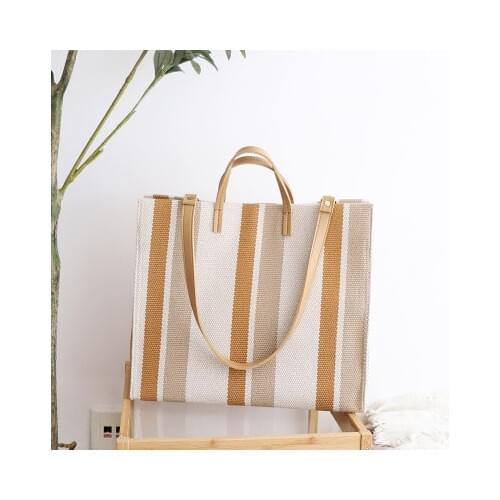 NEW Women Beach Canvas Totes Bag Fashion Stripes Fabric Handbags Ladies Large Shoulder Bag Casual Bolsa Shopping Grocery Bags