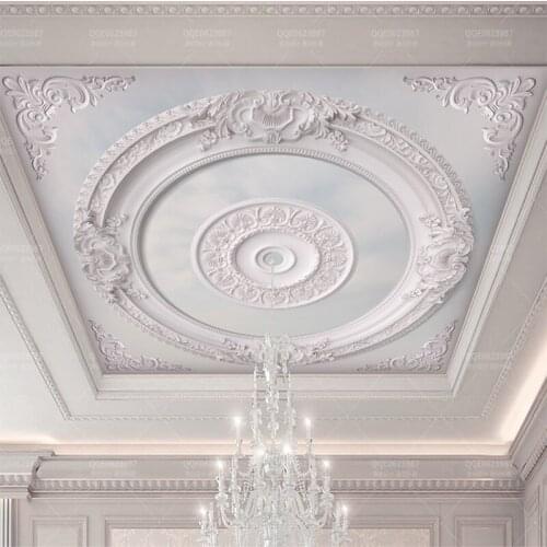Custom size European personality embossed plaster pattern ceiling living room bedroom hotel 3d decorative wallpaper mural PVC