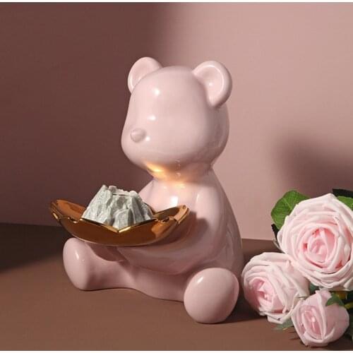 Ceramic Bear Figurine Home Decoration Creative LuxuryAnimal Statue Keys Storage Shelf Modern Room Sculpture Table Decor Statues
