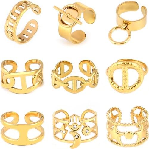 Exaggerated Retro Stainless Steel Rings For Women Charms Chain Ring Personality Pig Nose Rings Simple Open Finger Rings Jewelry