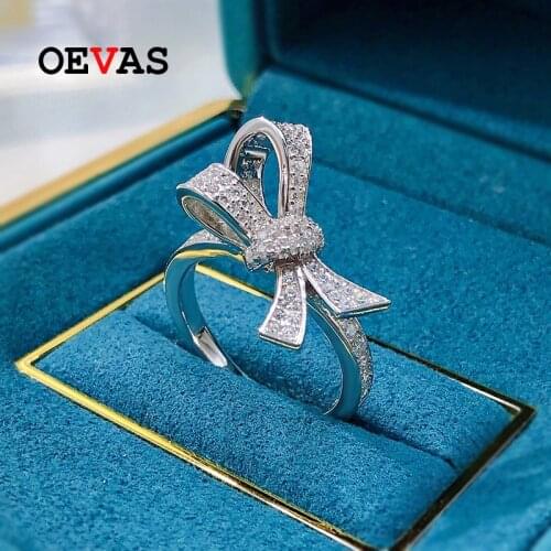 OEVAS 100% 925 Sterling Silver High Carbon Diamond Bowknot Rings For Women Sparkling Wedding Party Fine Jewelry Wholesale Gift