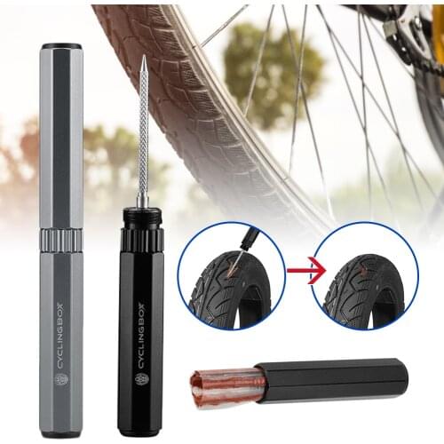 Tubeless Bike Tire Repair Kit Includes Storage Canister, Tire Repair Tool, Tire Repair Strips for Mountain Road Bike Support CSV