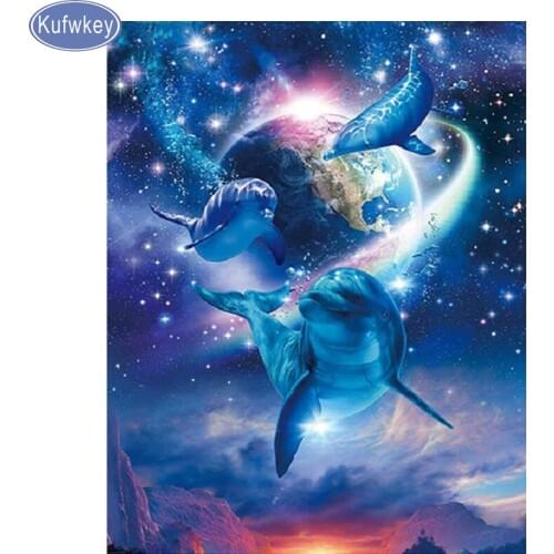 Kufwkey,Full square Drill 5D DIY Cross Stitch sale Diamond Painting Dolphin/earth Diamond Embroidery Mosaic Home Decor sticker