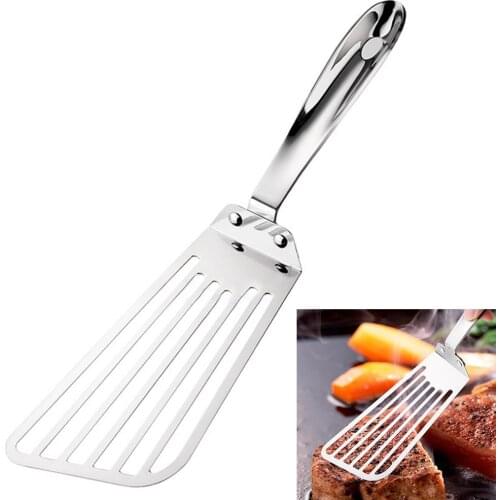 Handle Hollow Stainless Steel Slotted Frying Fish Spatula Steak Shovel Kitchen Cooking Tool