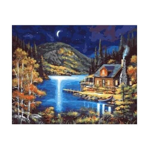 Moon over the lake Landscape Framed Pictures Painting By Numbers Painting and Calligraphy DIY Coloring By Numbers on Canvas