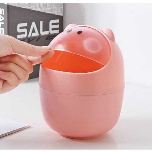 Desktop trash can, household living room, plastic trumpet, mini table with lid, creative trash can with lid on the table