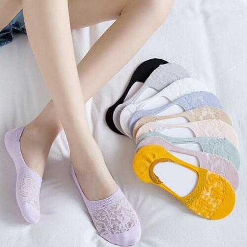 Hollow Out Mesh Solid Color Summer Ankle Boat Socks Women Silicone Non-slip Invisible Socks Female Cotton No Show Socks Slippers