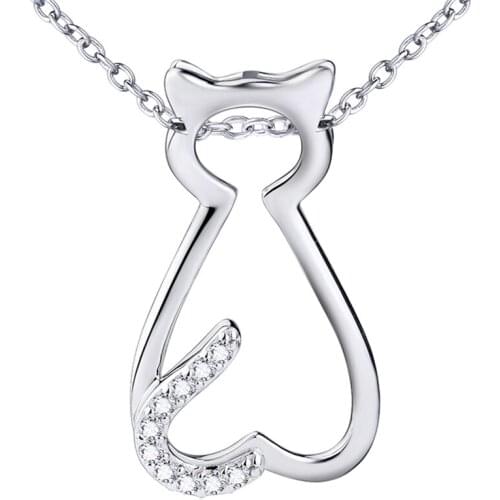 GNX0452 925 Sterling Silver Pendants Necklaces Choker Cute Crystal Hollow Cat Pendant Fashion Jewelry Necklace For Women