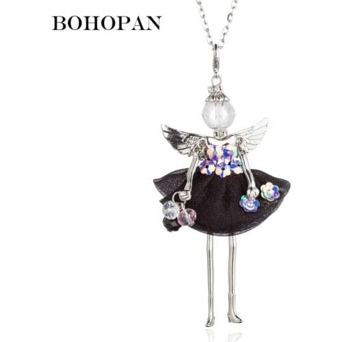 Silver Doll Necklace Women Angle Wing Crystal Dress necklaces & pendant Kids Girls Gifts Fashion Jewelry Cloth Accessories 2018