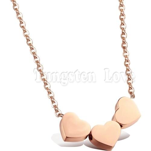 Wholesale Three Hearts Pendant Necklaces For Woman Cute Rose Gold tone Plated Steel Link Chain Woman Collarbone Jewelry collar