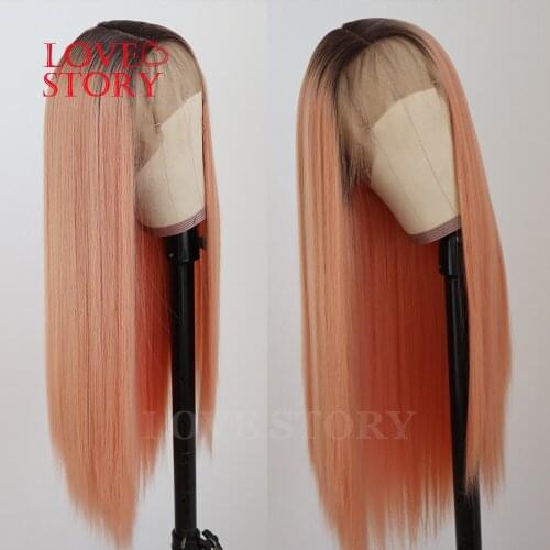 Lovestory Ombre Color Silky Straight Synthetic Lace Front WIgs Heat Resistant Fiber Lace Hair Wigs For Women