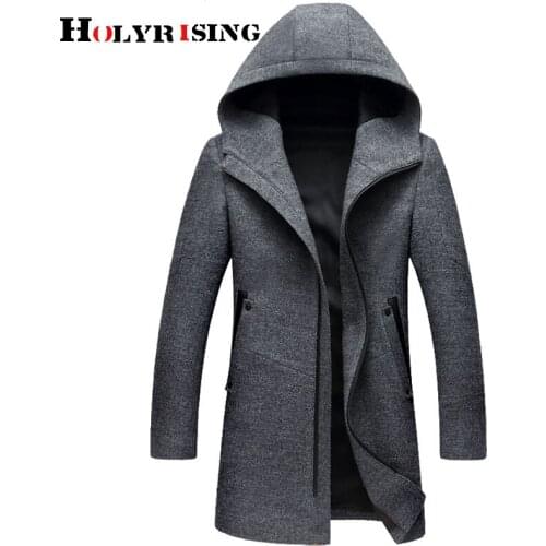 Luxury winter men wool blend jackets hooded thick coats slim soft male overcoat warm trench outwear elastic streetwear 19589