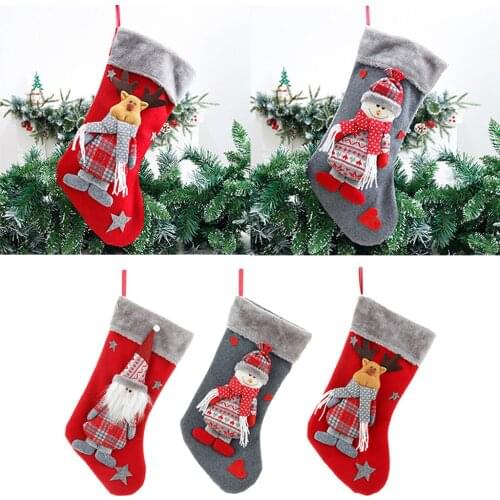 Christmas Hanging Stockings 19in 3D Santa Claus Snowman Elk Xmas Tree Party Socks Candy Bag for Family Holiday Kids Gift
