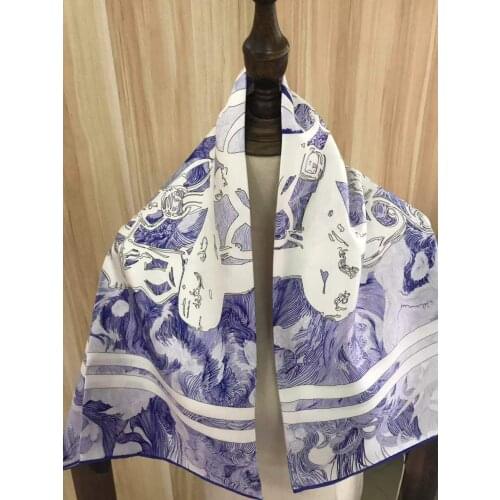 2021 new arrival winter spring classic design 100% real silk scarf twill hand made roll 90*90 cm shawl wrap for women lady