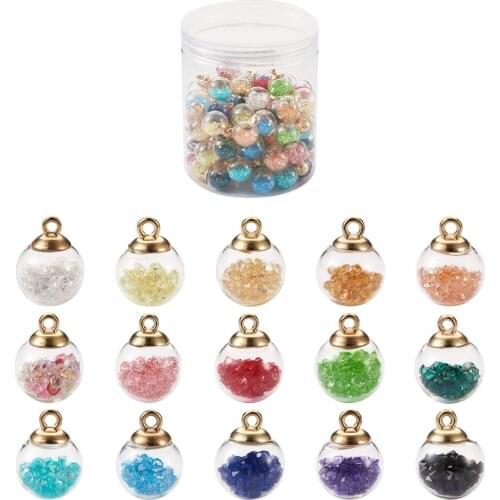 90Pcs Glass Globe Ball Wish Bottles Pendants With Rhinestones Crystal Plastic Beads Charm For DIY Necklace Dangle Jewelry Making