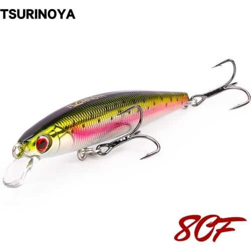 TSURINOYA DW61 8cm 6g Floating Minnow Hard Bait Top Water ABS Plastic Artificial Fishing Lure 3D Eyes Saltwater Wobblers Minnow