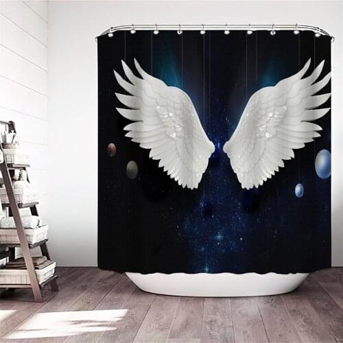 Angel Wing Shower Curtains 3d Printing Childrens Bathroom Decor Waterproof Bath Curtain Polyester Fabric with Hooks