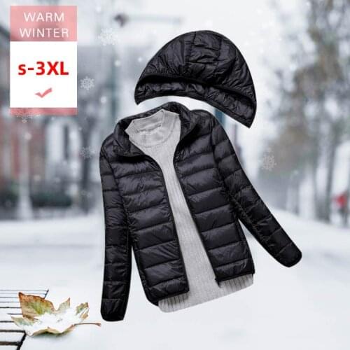Women Fashion Short White Duck Down Jacket Female ultra Light Slim Thin Warm Windproof Lightweight Feather Coat With Hooded Deta