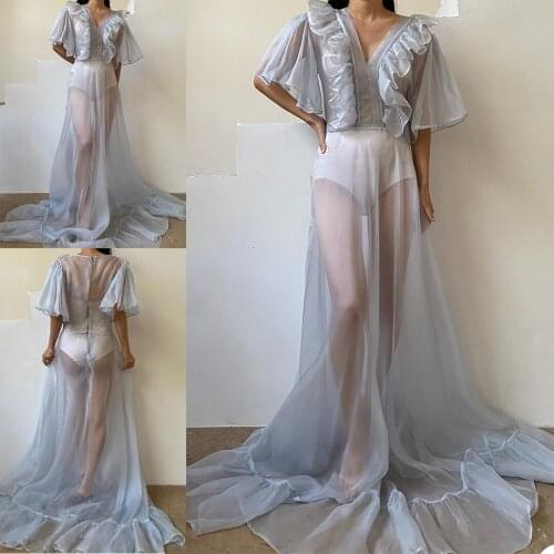 Sexy Elegant Women Gown Custom Made Floor Length Night Robe For Photo Fashion Party Prom Tulle Pajamas